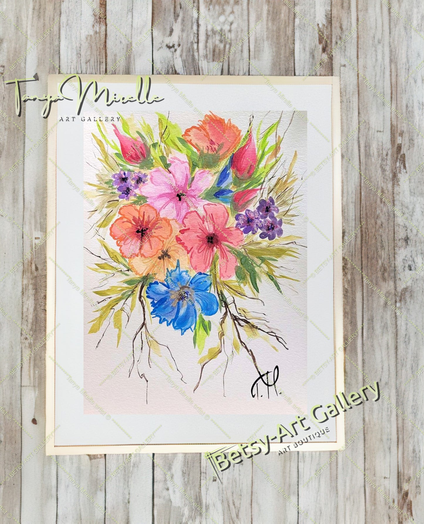 Original Watercolor Mallows Painting, Botanical Wall Art No Frame abstract expressionism art print birthday gift blooming garden art botanical print colorful painting floral art floral painting garden painting gift for mom mediterranean art modern art modern wall art nature painting paper painting small painting wall art home decor watercolor floral watercolor flowers watercolor landscape watercolor painting