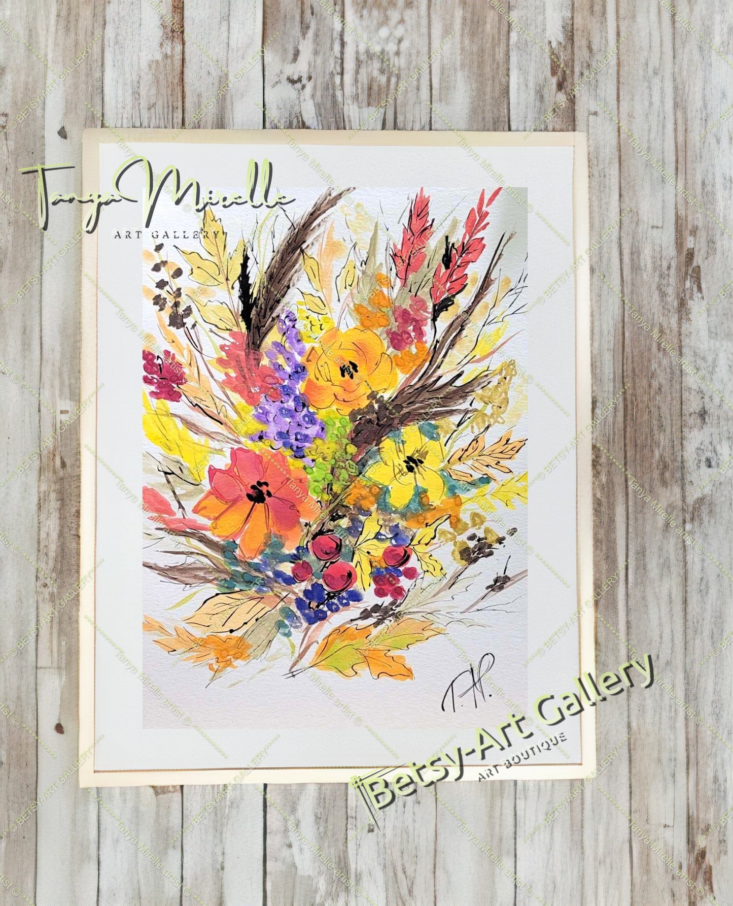 Watercolor Autumn Wild Flowers Painting, Botanical Wall Art No Frame abstract expressionism art print birthday gift blooming garden art botanical print colorful painting floral art floral painting garden painting gift for mom mediterranean art modern art modern wall art nature painting paper painting small painting wall art home decor watercolor floral watercolor flowers watercolor landscape watercolor painting