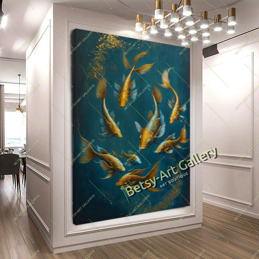 Gold Abstract Koi Fish Canvas Print - Elegant Fish Wall Art
