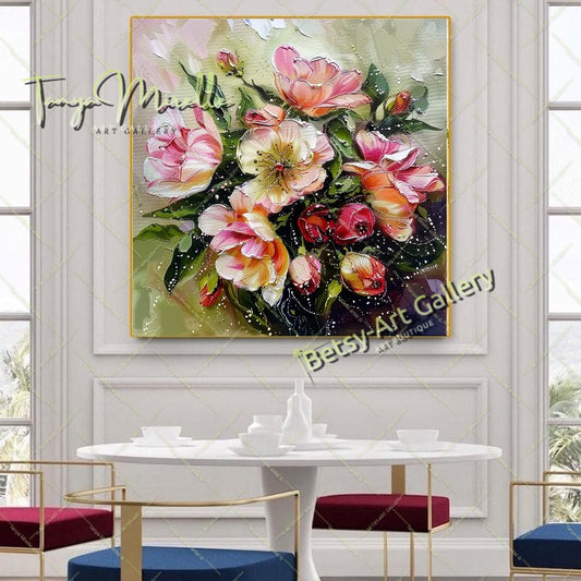 Floral Bouquet Canvas Print, Elegant Flower Wall Art Decor