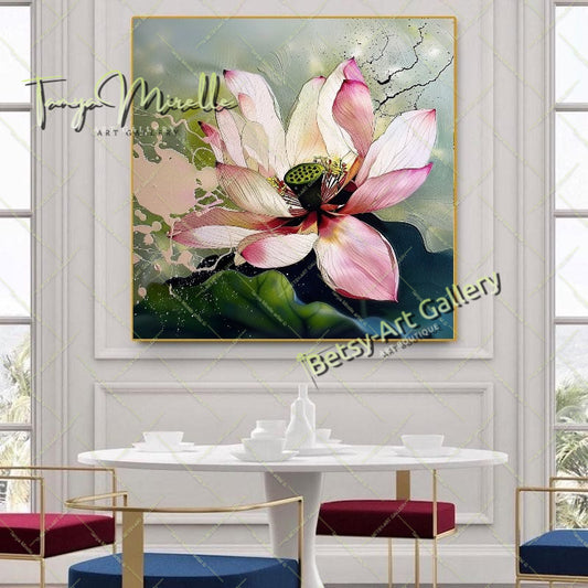 Abstract Lotus Wall Art Print, Pastel Bloom Art for Living Room