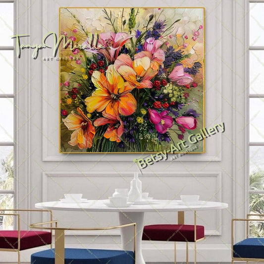 Spring Bloom Floral Canvas Wall Art, Contemporary Flower Print