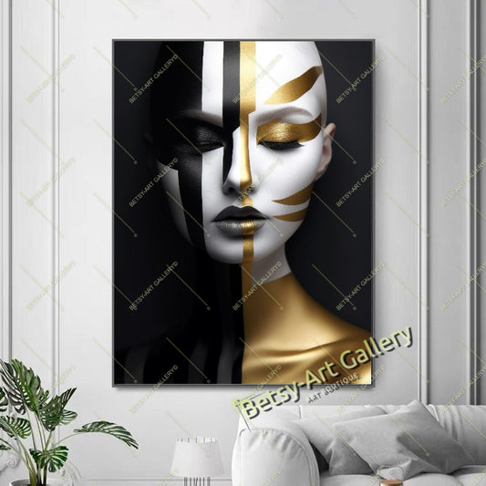 Black Yellow Woman Abstract Face Fashion Canvas Print D art gift boho decor bold character design bold wall print canvas print canvas wall art contemporary artwork giclée prints large canvas print large wall art modern art print modern room decor modern wall art original pop culture art pop art canvas print print on canvas statement piece stretched canvas art unique wall art vibrant home decor wall art prints
