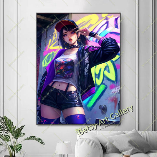 Neon DJ Girl Wall Art - Modern Otaku Room Decor