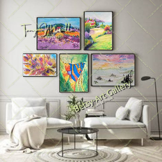 Vibrant Mediterranean Landscape Watercolor Painting, No Frame abstract expressionism art print birthday gift blooming garden art botanical print colorful painting floral art floral painting garden painting gift for mom mediterranean art modern art modern wall art nature painting paper painting small painting wall art home decor watercolor floral watercolor flowers watercolor landscape watercolor painting