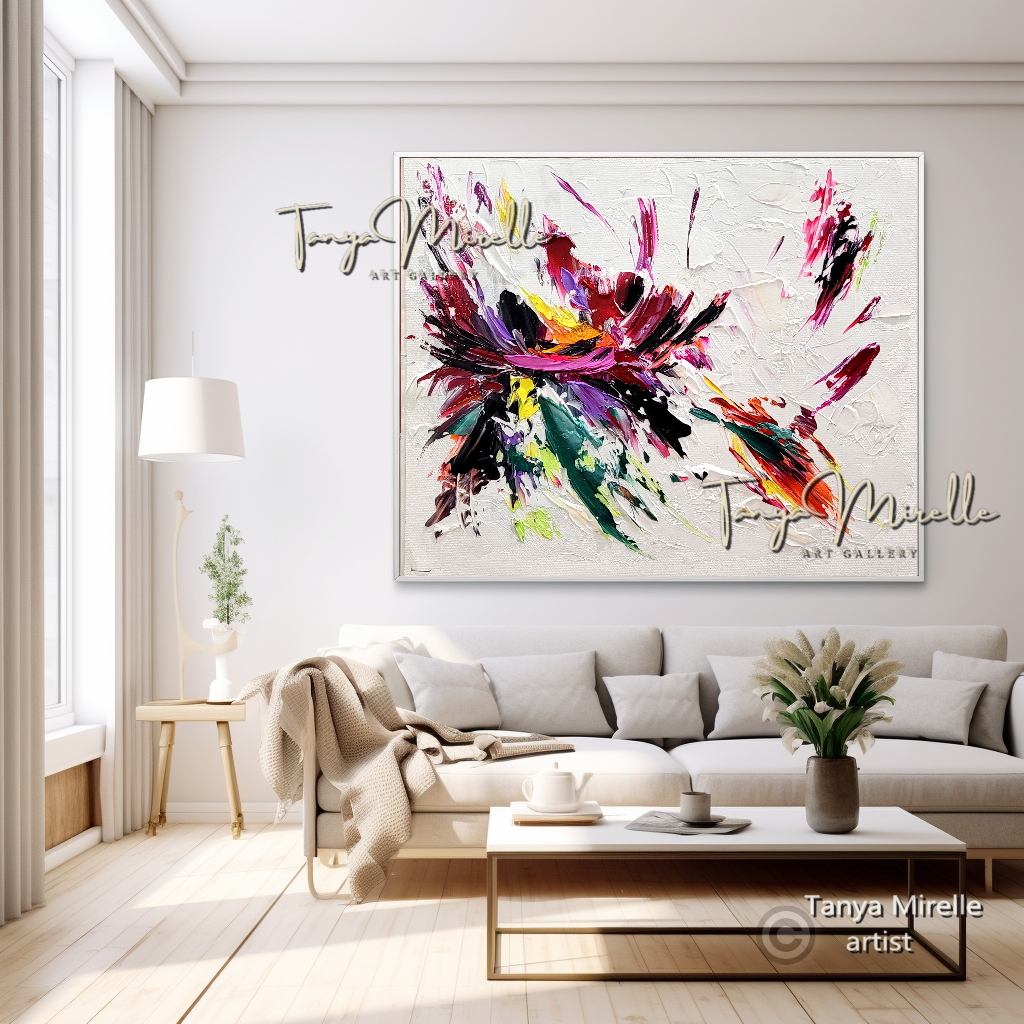 Abstract Floral Painting - Colorful Modern Wall Art Canvas #105