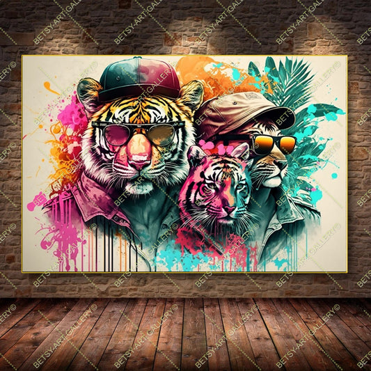 Floral Tiger Graffiti Print – Modern Colorful Animal Canvas