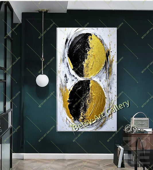 Gold Black White Abstract Canvas Print, Elegant Home Decor