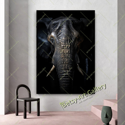 Tattooed Elephant Canvas Print, Bohemian Wall Art Decor