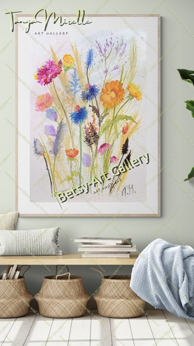 Watercolor Wildflowers Painting, Botanical Wall Art No Frame #3 abstract expressionism art print birthday gift blooming garden art botanical print colorful painting floral art floral painting garden painting gift for mom mediterranean art modern art modern wall art nature painting paper painting small painting wall art home decor watercolor floral watercolor flowers watercolor landscape watercolor painting wildflowers painting