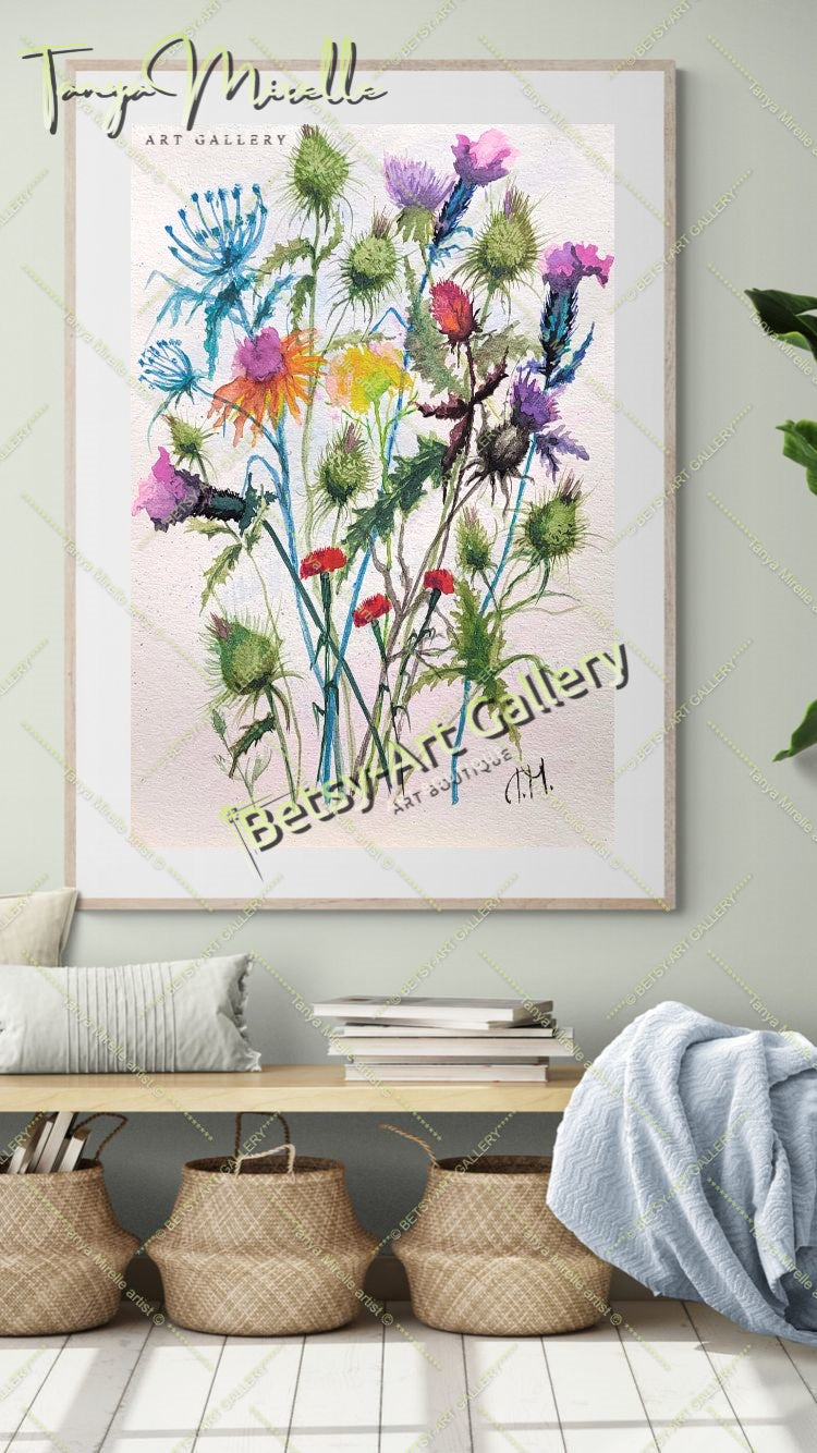 Watercolor Wildflowers Painting, Botanical Wall Art #2 No Frame abstract expressionism art print birthday gift blooming garden art botanical print colorful painting floral art floral painting garden painting gift for mom mediterranean art modern art modern wall art nature painting paper painting small painting wall art home decor watercolor floral watercolor flowers watercolor landscape watercolor painting