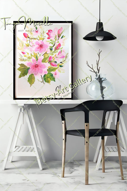 Watercolor Spring Flowers Painting, Botanical Wall Art No Frame abstract expressionism art print birthday gift blooming garden art botanical print colorful painting floral art floral painting garden painting gift for mom mediterranean art modern art modern wall art nature painting paper painting small painting wall art home decor watercolor floral watercolor flowers watercolor landscape watercolor painting