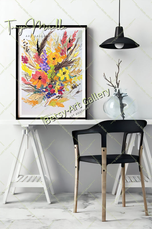 Watercolor Autumn Wild Flowers Painting, Botanical Wall Art No Frame abstract expressionism art print birthday gift blooming garden art botanical print colorful painting floral art floral painting garden painting gift for mom mediterranean art modern art modern wall art nature painting paper painting small painting wall art home decor watercolor floral watercolor flowers watercolor landscape watercolor painting