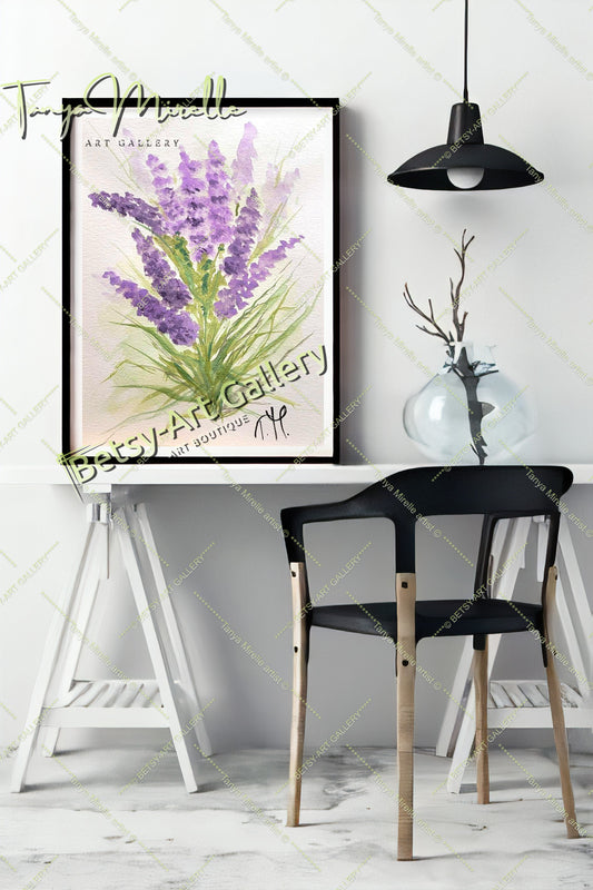 Watercolor Lavender Painting, Botanical Wall Art No Frame abstract expressionism art print birthday gift blooming garden art botanical print colorful painting floral art floral painting garden painting gift for mom lavender painting mediterranean art modern art modern wall art nature painting paper painting small painting wall art home decor watercolor floral watercolor flowers watercolor landscape watercolor painting wildflowers painting