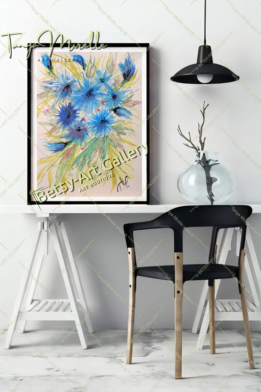 Original Watercolor Cornflowers Painting, Botanical Wall Art No Frame abstract expressionism art print birthday gift blooming garden art botanical print colorful painting floral art floral painting garden painting gift for mom mediterranean art modern art modern wall art nature painting paper painting small painting wall art home decor watercolor floral watercolor flowers watercolor landscape watercolor painting