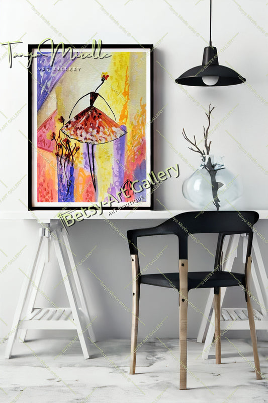 Elegant Watercolor Ballet Painting, Ballerina Dance Art No Frame abstract expressionism art for girls Ballerina Dance ballerina print ballet decor ballet painting birthday gift colorful painting dance wall art dancer illustration elegant art gift for mom modern art modern wall art paper painting small painting wall art home decor watercolor art watercolor painting