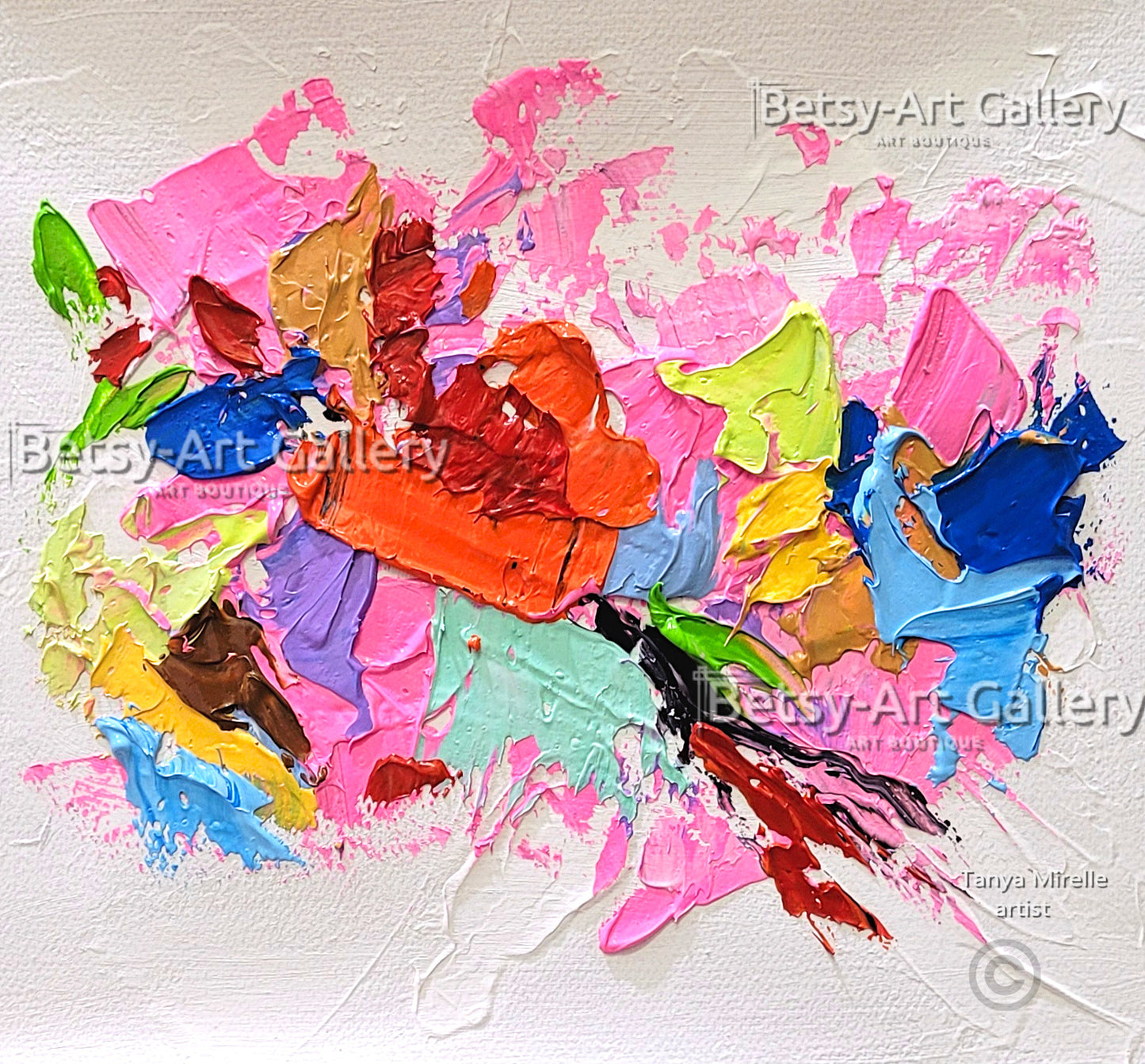Vibrant Pink Abstract Impasto Painting - Colorful Modern Wall Art #136