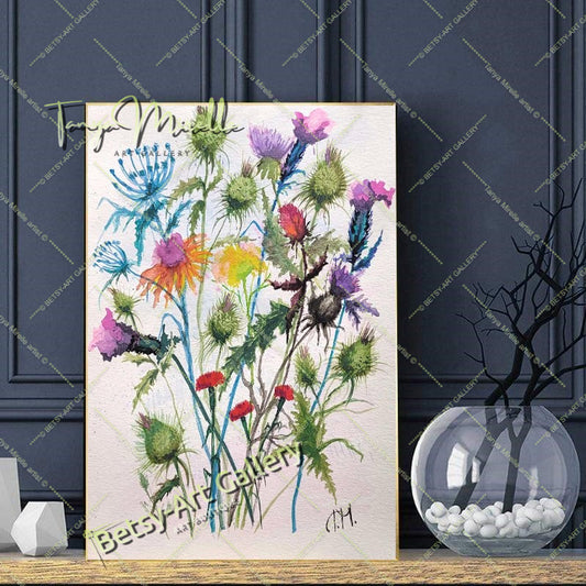 Watercolor Wildflowers Painting, Botanical Wall Art #2 No Frame abstract expressionism art print birthday gift blooming garden art botanical print colorful painting floral art floral painting garden painting gift for mom mediterranean art modern art modern wall art nature painting paper painting small painting wall art home decor watercolor floral watercolor flowers watercolor landscape watercolor painting