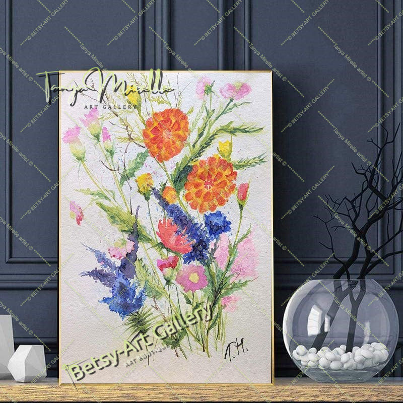 Watercolor Painting Flowers of Mediterranean, Botanical Wall Art No Frame abstract expressionism art print birthday gift blooming garden art botanical print colorful painting floral art floral painting garden painting gift for mom mediterranean art modern art modern wall art nature painting paper painting small painting wall art home decor watercolor floral watercolor flowers watercolor landscape watercolor painting wildflowers painting