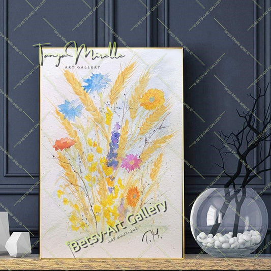 Watercolor Painting Ears of Wheat, Botanical Wall Art No Frame abstract expressionism art print birthday gift blooming garden art botanical print colorful painting floral art floral painting garden painting gift for mom mediterranean art modern art modern wall art nature painting paper painting small painting wall art home decor watercolor floral watercolor flowers watercolor landscape watercolor painting wildflowers painting