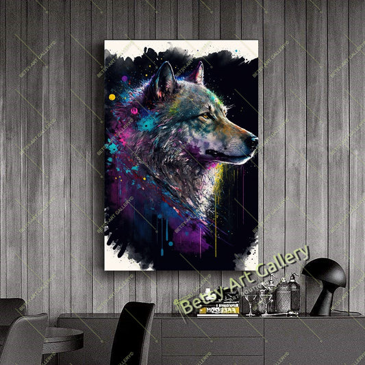 Wolf Watercolor Canvas Print - Abstract Animal Wall Art