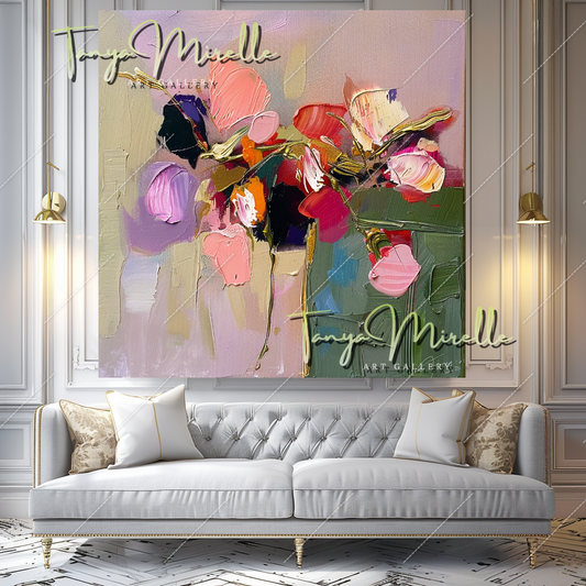 Colorful Abstract Flower Oil Painting, Palette Knife Art #356