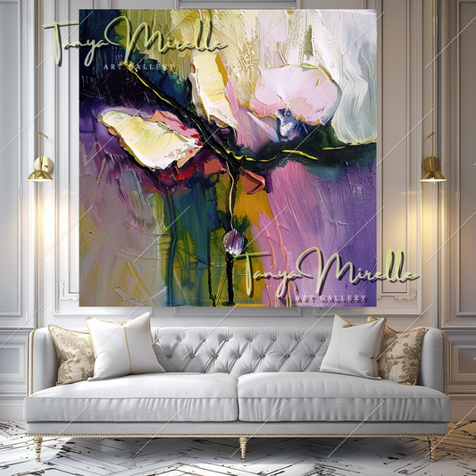 Colorful Abstract Flower Oil Painting, Palette Knife Art #358