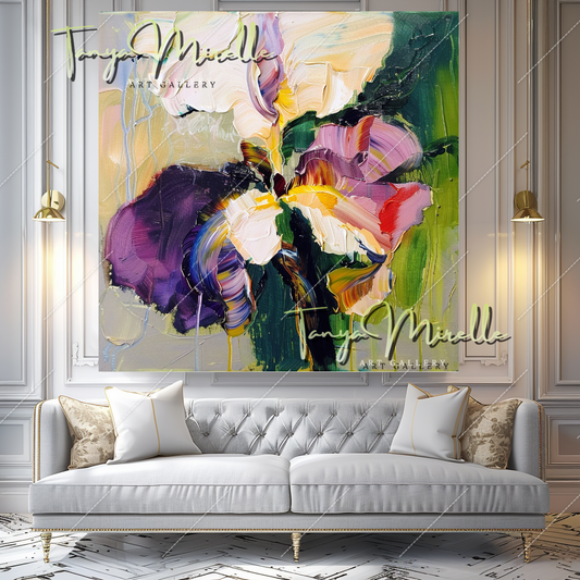 Colorful Abstract Flower Oil Painting, Palette Knife Art #359