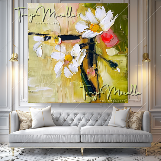 Vibrant Abstract Flower Canvas, Impasto Oil Painting #360