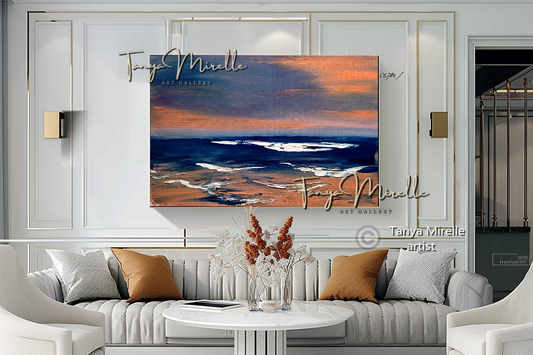 Sunset Seaside – Abstract Coastal Impasto Oil Painting on Canvas #42
