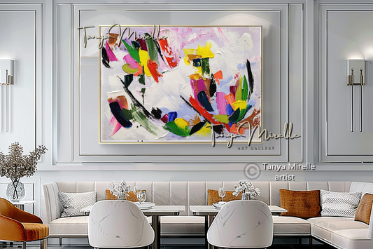 Modern Floral Wall Art - Colorful Abstract Impasto Oil Painting on Canvas #38