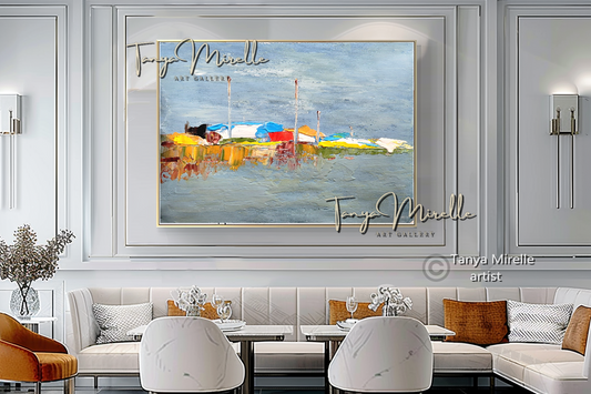 Harbor Reflections – Abstract Coastal Impasto Oil Painting on Canvas #40