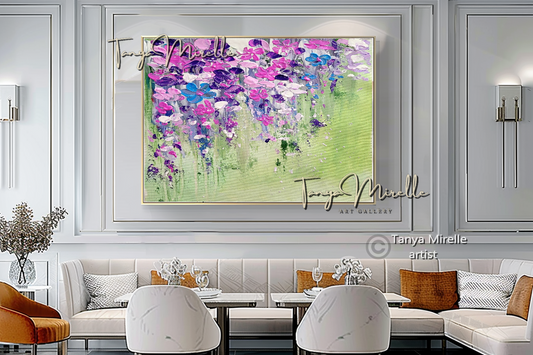 Modern Floral Wall Art - Colorful Abstract Impasto Oil Painting on Canvas #35