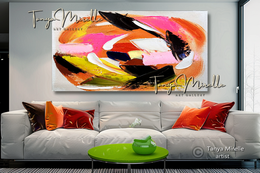 Modern Abstract Wall Art - Colorful Textured Oil Painting on Canvas #48