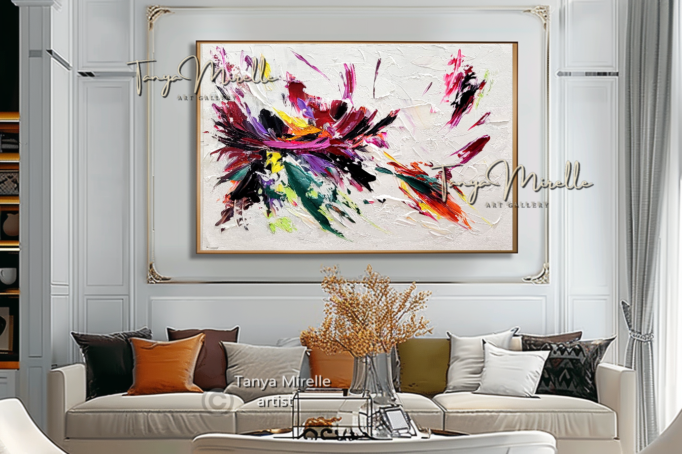 Abstract Floral Painting - Colorful Modern Wall Art Canvas #105