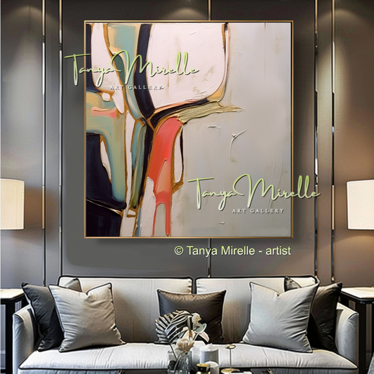 Minimalist Beige Green Abstract Painting - Modern Wall Art #181