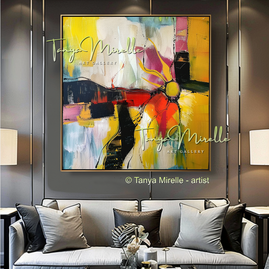 Vivid Yelollow Abstract Painting - Modern Wall Art #183