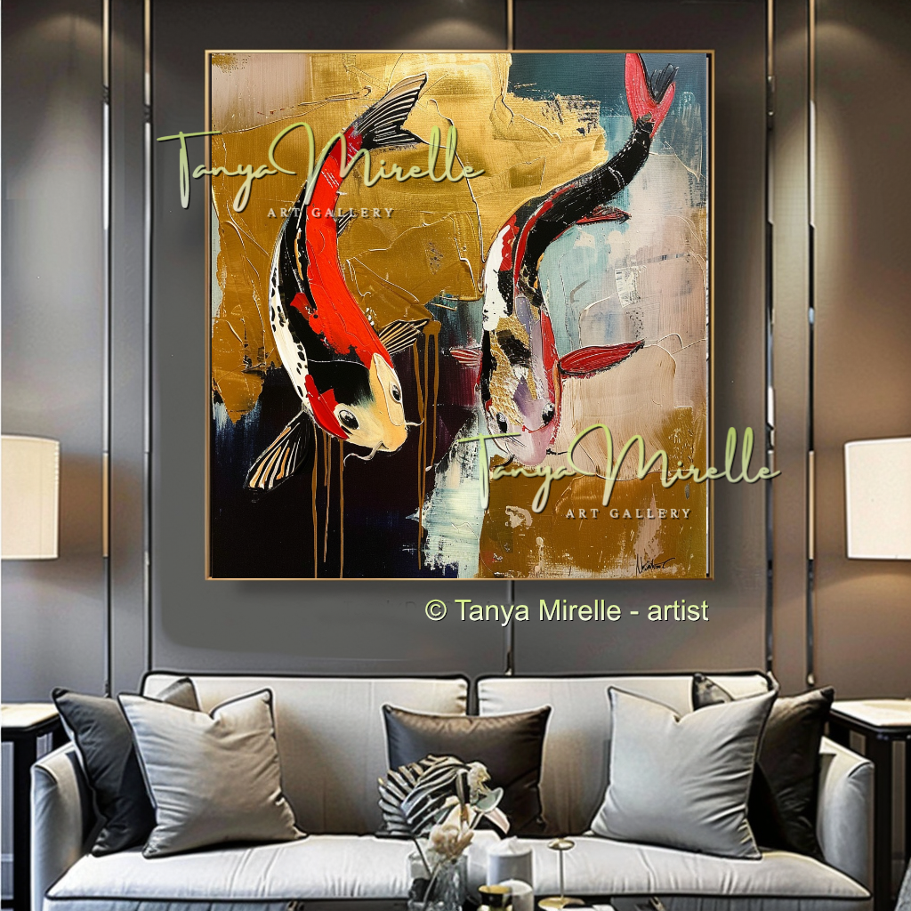Vivid Koi Fish Abstract Painting - Modern Wall Art #184