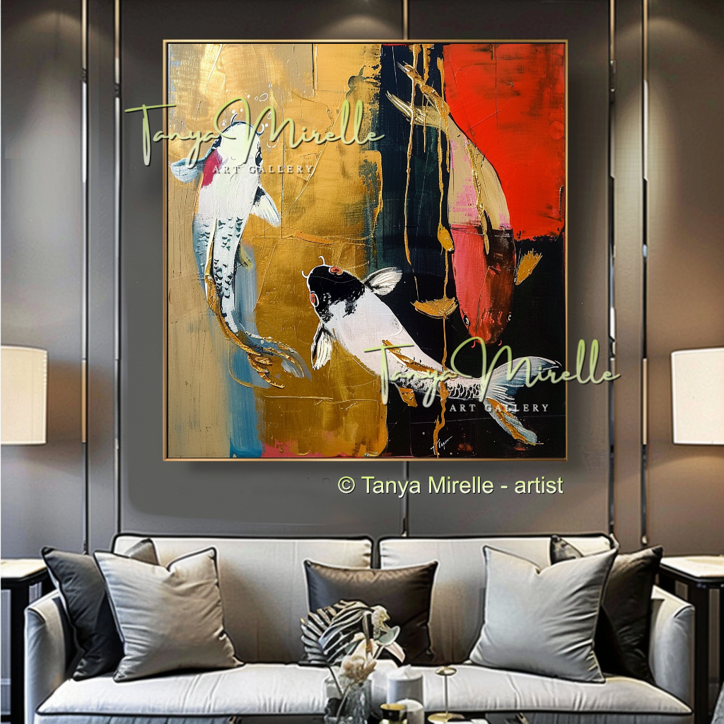 Vivid Koi Fish Abstract Painting - Modern Wall Art #184