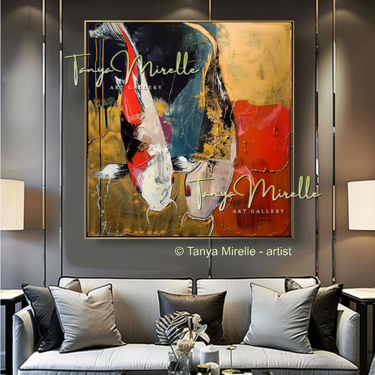 Vivid Koi Fish Abstract Painting - Modern Wall Art #184