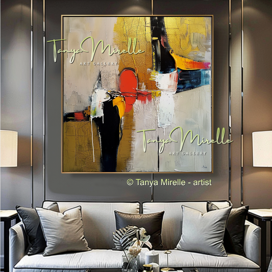 Vivid Red Gold Abstract Painting - Modern Wall Art #186