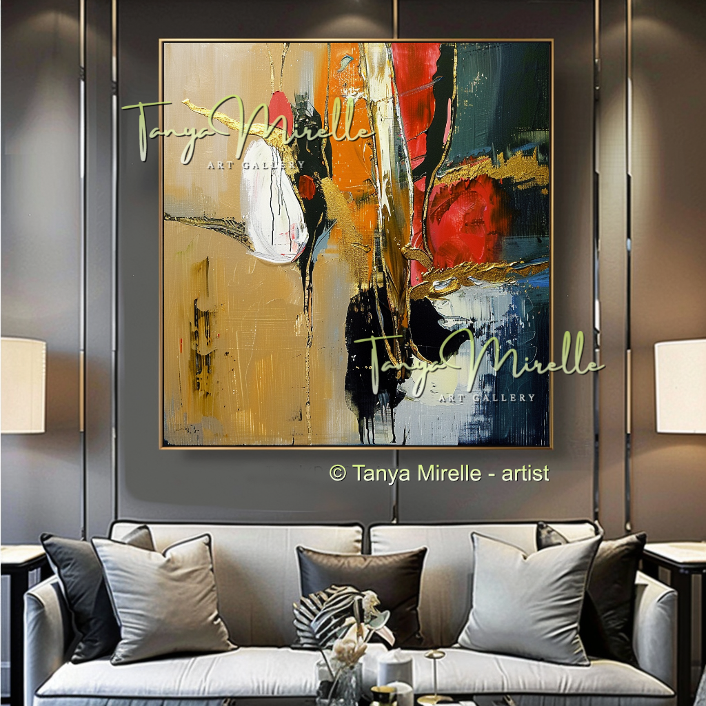Vivid Red Gold Abstract Painting - Modern Wall Art #186