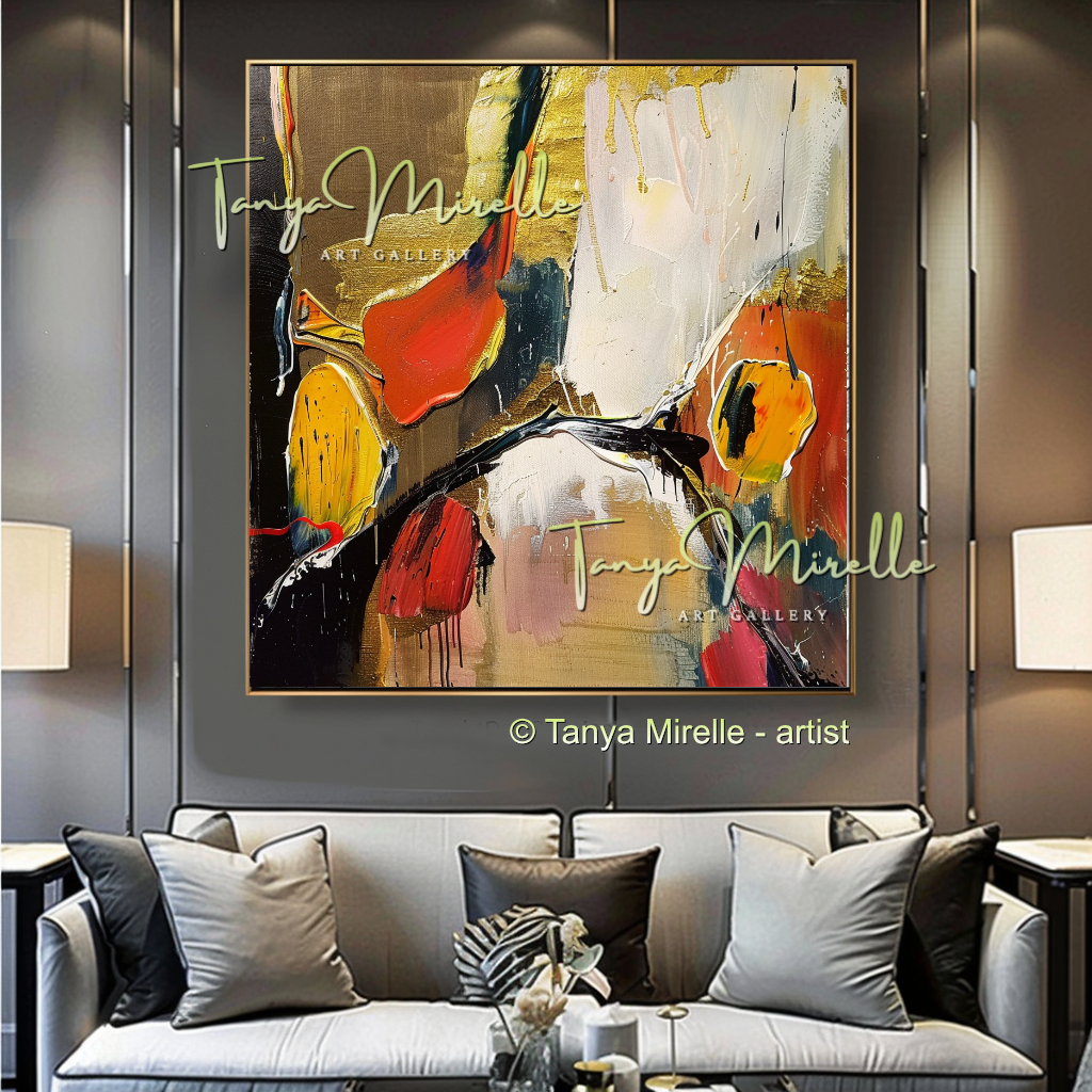 Vivid Red Gold Abstract Painting - Modern Wall Art #186