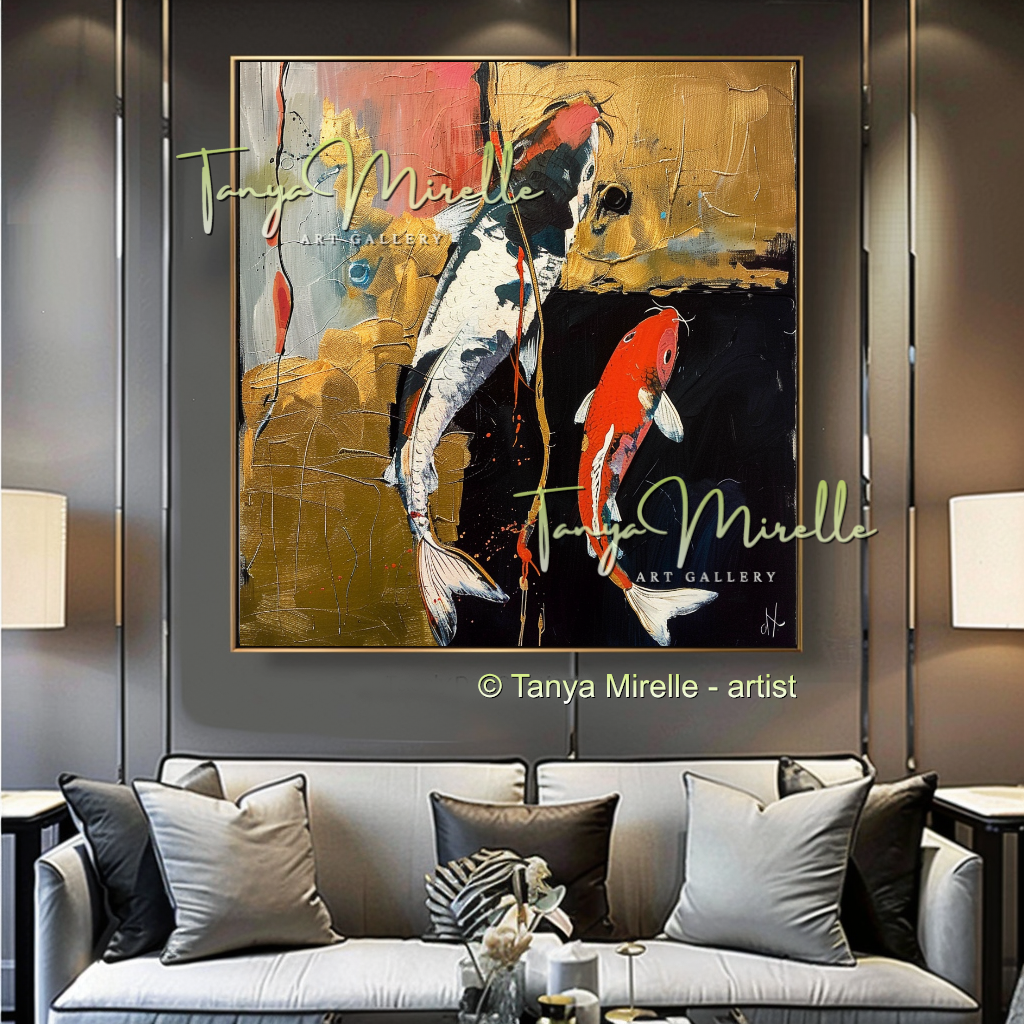 Vivid Koi Fish Abstract Painting - Modern Wall Art #185
