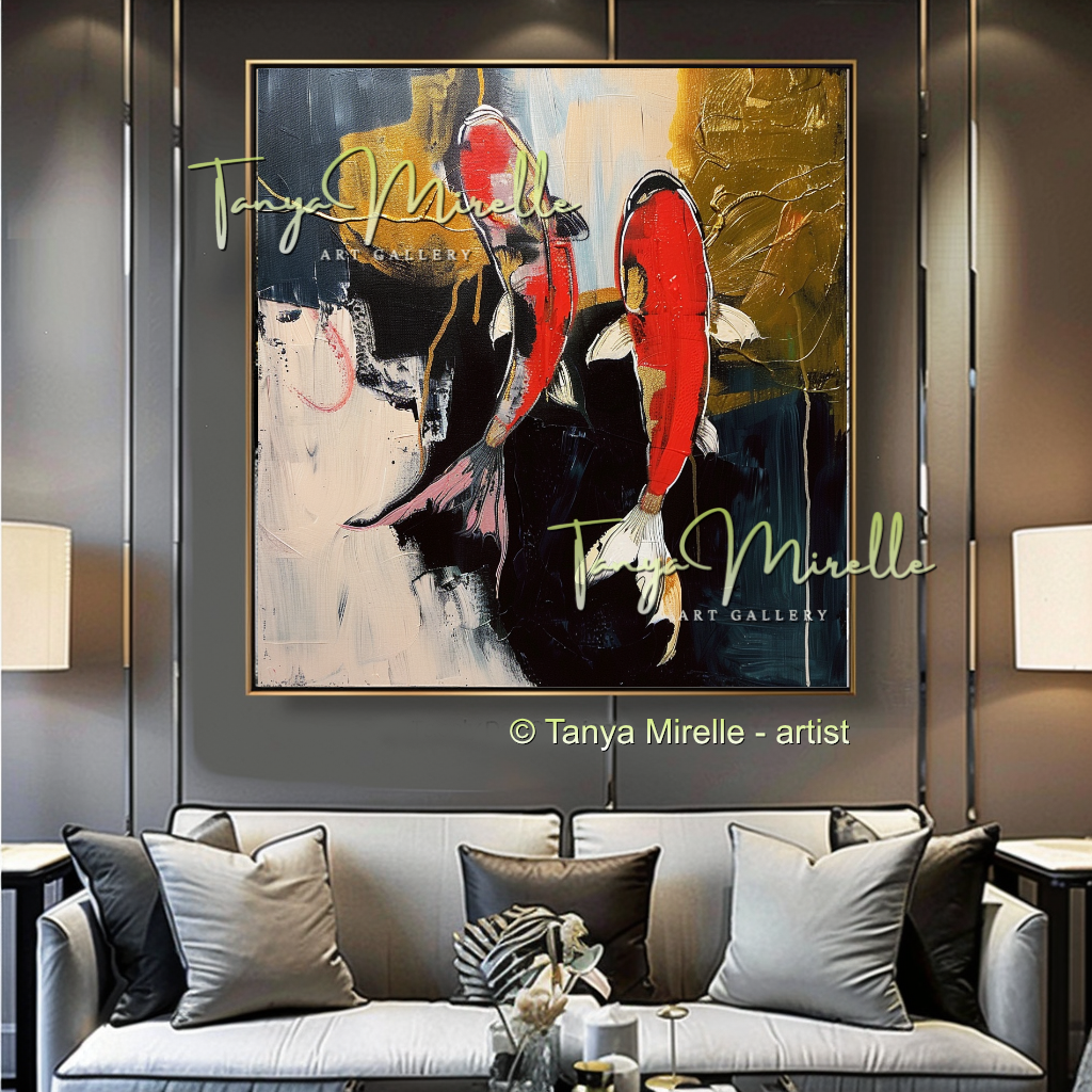 Vivid Koi Fish Abstract Painting - Modern Wall Art #185