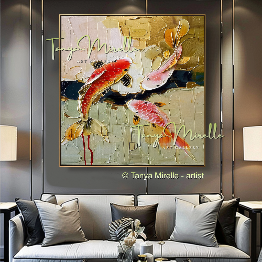 Vivid Koi Fish Abstract Painting - Modern Wall Art #185