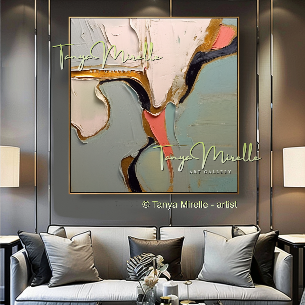 Minimalist Beige Green Abstract Painting - Modern Wall Art #181