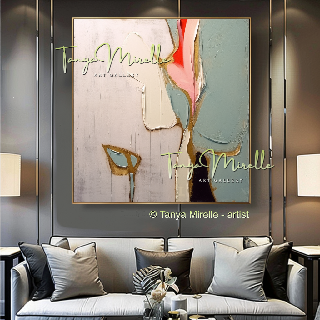 Minimalist Beige Green Abstract Painting - Modern Wall Art #181