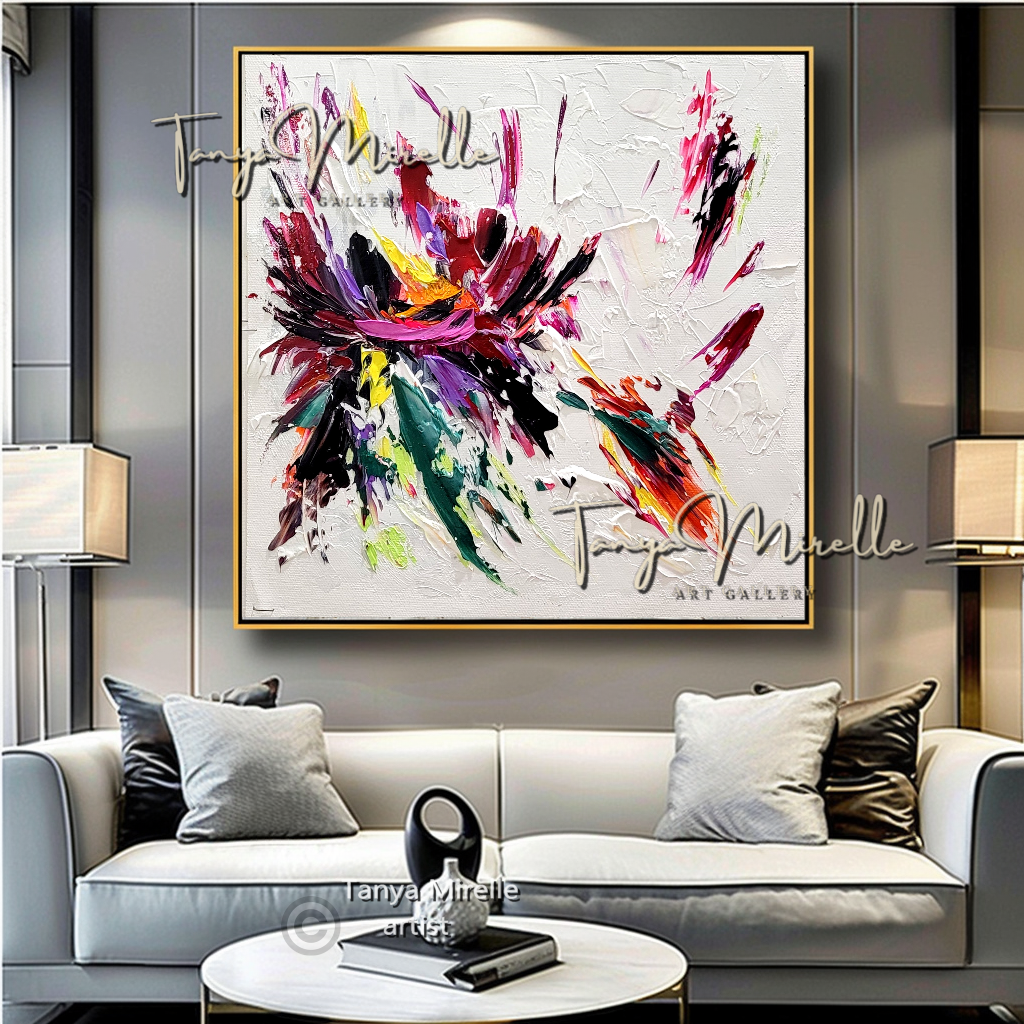 Abstract Floral Painting - Colorful Modern Wall Art Canvas #105