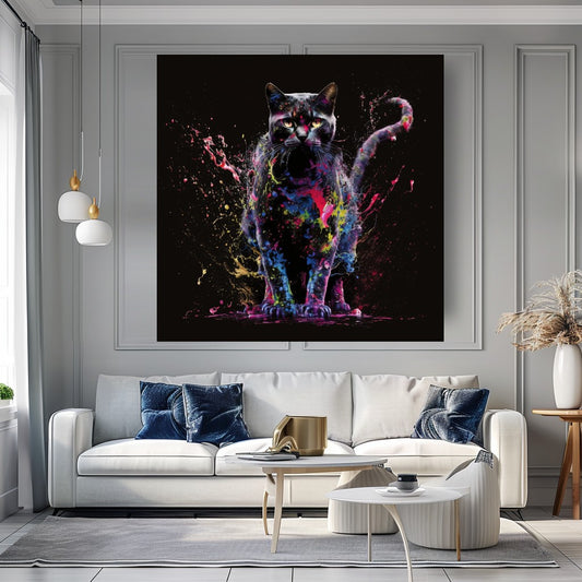 Grey Blue Cat Colorful Splash Canvas Print C animal wall decor art gift artistic cat painting black cat painting canvas print canvas wall art cat lover gift colorful cat contemporary artwork feline art giclée prints graffiti canvas art graffiti print home decor jungle cat large canvas print large wall art modern art print modern cat print modern home decor pet portrait print on canvas ready to hang canvas stretched canvas art wall art prints